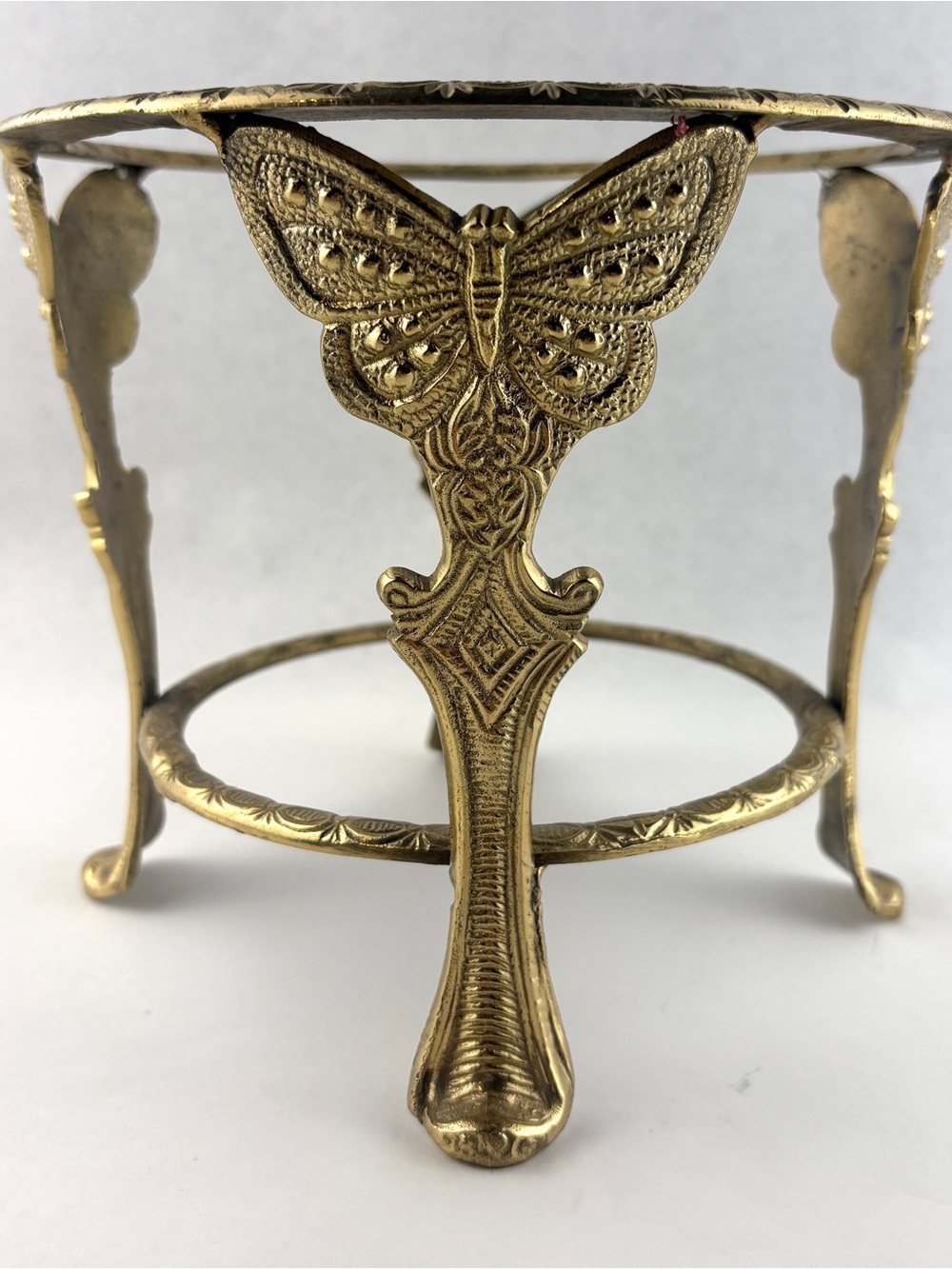 Vintage Brass Butterfly Plant Riser Stand 7x8 Hollywood Regency Made in India